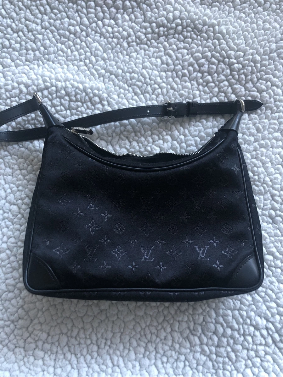 LOUIS VUITTON Small Black Satin and Leather Trim Monogram Boulogne