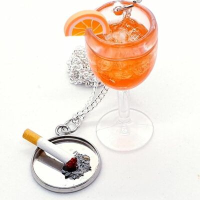 Handgefertigte APEROL SPRITZ GLAS & ZIGARETTEN HALSKETTE MINIATUR Charm MINI Fags ZIGS