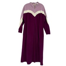 VANITY FAIR House Coat Colorblock Purple Pink Velour Robe Zip Pockets Womens L
