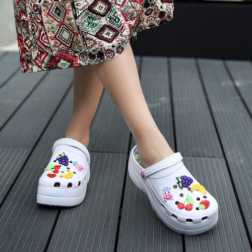 Women's Casual Clogs Slip On Platform Shoes Waterproof Beach White Sandals Size - Picture 4 of 35