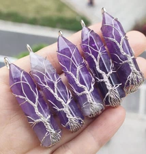 5pcs Amethyst Gems stone Tree Of life Pendants Chakra Reiki Healing Amulet