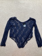NWT Trendy Touch Navy Long Sleeve Lace Bodysuit Sheer Size XXXL