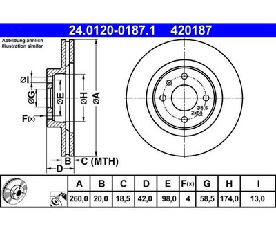 2 pieces brake disc ATE 24.0120-0187.1 for Lada Kalina estate car