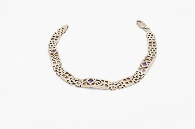 Armband Sterlingsilber und Amethyst. 7,6 Zoll. - Bild 1 von 2