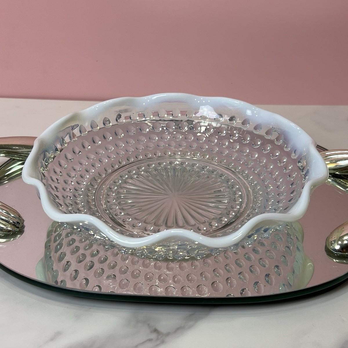 Vintage Anchor Hocking Moonstone Opalescent Hobnail Glass Bowl