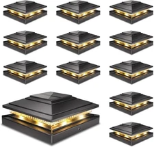 12 Pack Solar Post Cap LED Lights For 4x4 5x5 6x6 Post Outdoor Fence Waterproof