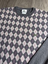 LACOSTE Men's Crew Neck Sweater 100 Cotton Argyle Size 6 US Large 