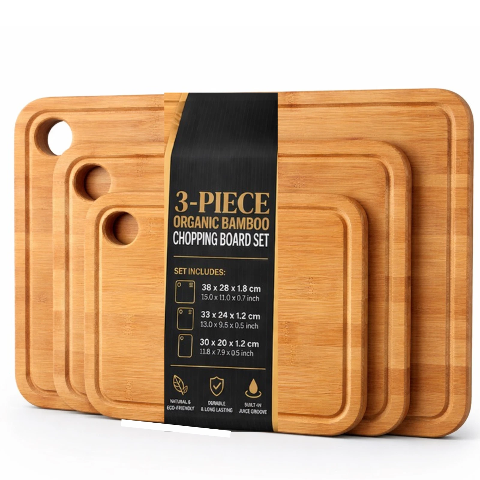 3pcs LARGE Bamboo Chopping Board Set Wooden Cutting Boards with Hanging Hole