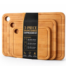 3pcs LARGE Bamboo Chopping Board Set Wooden Cutting Boards with Hanging Hole
