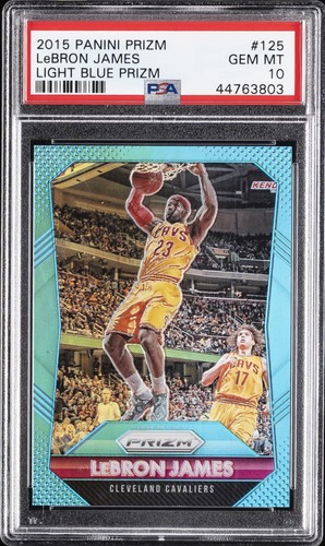 2015 PANINI PRIZM LIGHT BLUE PRIZM #125 LEBRON JAMES #/199 PSA 10