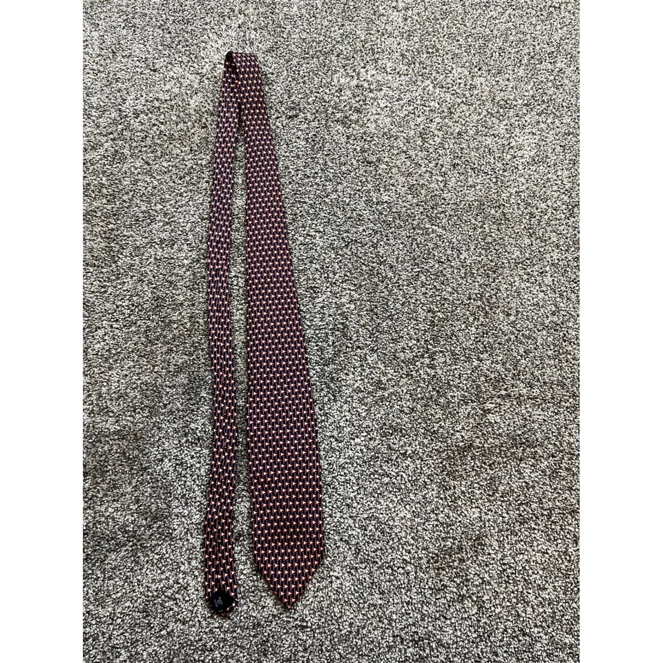 Polo by Ralph Lauren Men Silk Blend Geometric Print Necktie Burgundy vintage - Image 2 of 4
