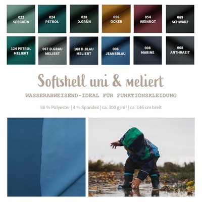 Softshell Meterware uni & meliert - Fleecestoff wasserabweisend Outdoor *Ab 50cm