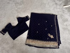 Navy Blue And Gold Sari /saree With Matching Blouse NEW