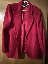 Sag Harbor Women's Red Lined Button Blazer Jacket w/ Pockets Long Sleeve 14