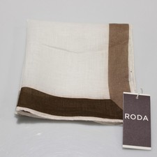 Roda NWT 100 Linen Pocket Square In White w/ Browns Green Made in Italy