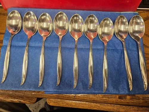 INTERNATIONAL SILVER PINE SPRAY STERLING TEASPOONS SET OF 9 EXCELLENT PRE-OWNED