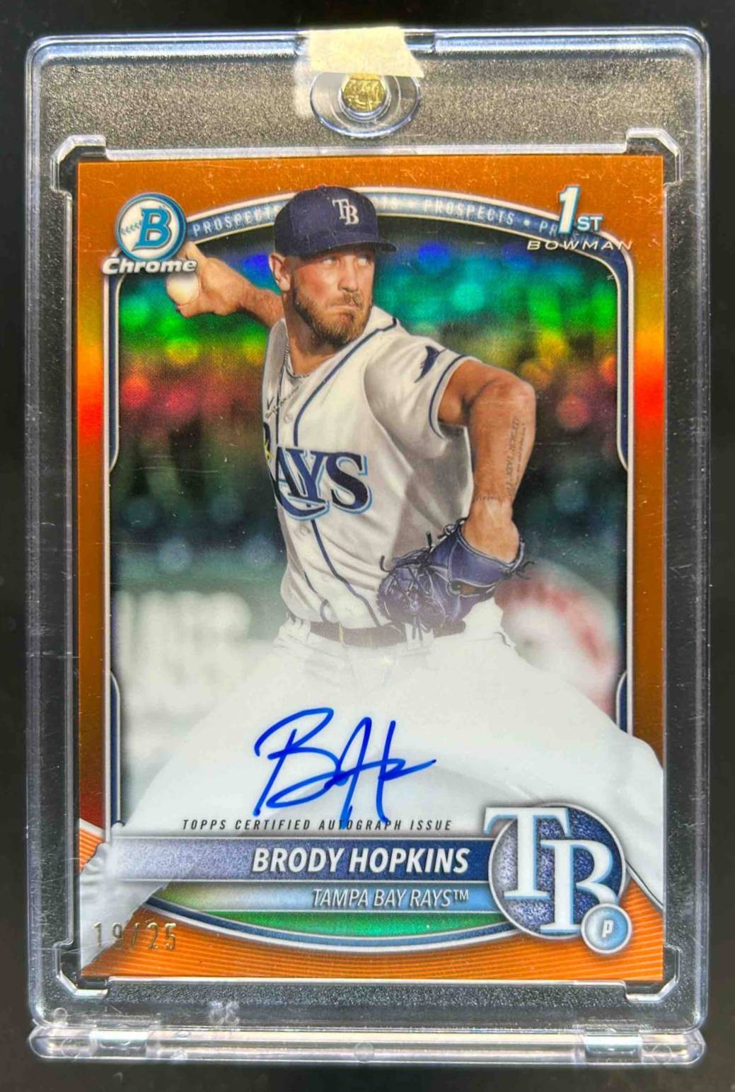 2025 Bowman Brody Hopkins Chrome Auto 1st Orange Refractor #19/25 Rays