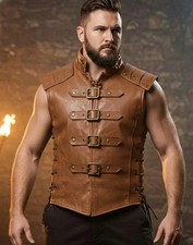 Handmade Leather Armor Vest: Medieval LARP Cosplay -Vintage Dark Brown Waistcoat