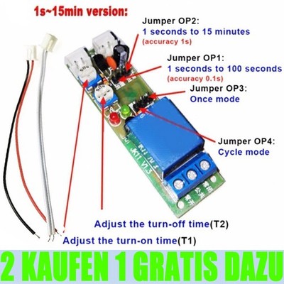 DC 12V Zeitrelais Timing Timer Delay Relay ON OFF Module Zyklusmodul 15 min DE