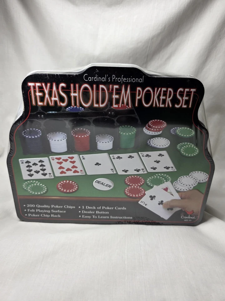 Sealed Cardinal's Professional Texas Hold Em Poker Set in Tin Card Games, Chips! - Image 3 of 3