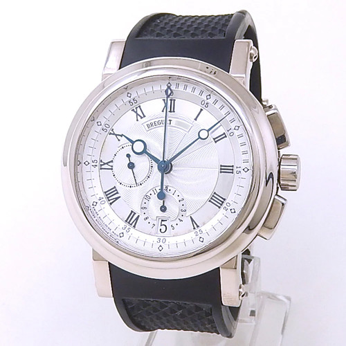 Breguet Marine Chronograph 18k White Gold Rubber Silver Mens W...