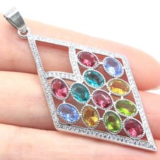 Multi Color Garnet Peridot Golden Citrine Tanzanite Aquamarine CZ Silver Pendant