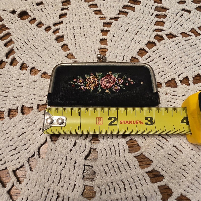 Vintage Manicure Nail Kit Germany w/ Leather & Needlepoint Kisslock Case-4 Tools