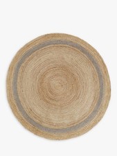 John Lewis Jute Long‑Lasting Round Border Rug Dia.200cm - Neutral/Grey [Damaged]