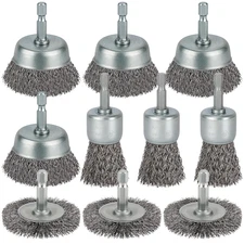 10 Pcs Wire Brush for Drill, Coarse Carbon Steel Crimping Wire Wheel Brush, 1/4 