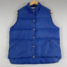 Vintage LL Bean womens Puffer Vest L Blue Goose Down Quilted Snap Button 80s
