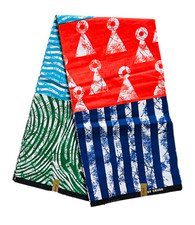 African Fabric/ Ankara - Orange, Blue, Green 'Primary Language' Yard / Wholesale