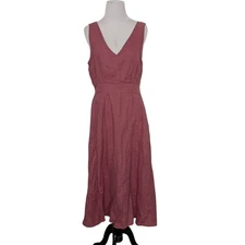 Cynthia Rowley 100% Linen Midi Dress Womens Size 6 Purple V Neck Sleeveless