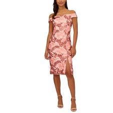 Adrianna Papell Women's Cocktail Dress Size 8 Pink Sequin Off the Shoulder Midi