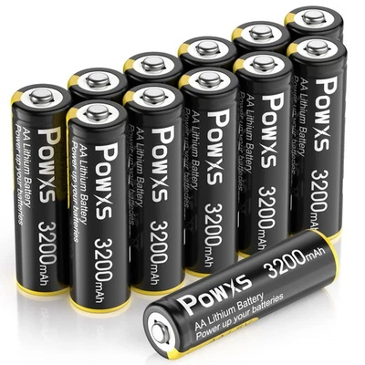POWXS AA Batterien 12 Stück 1,5V Lithium Eisen Doppel A Batterien 3200mAh