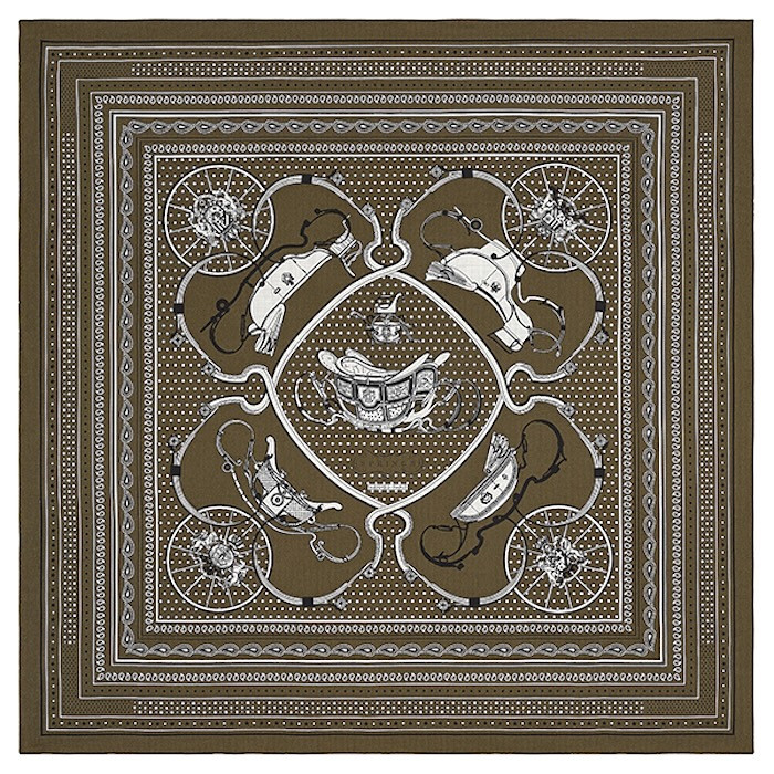 Hermes Shawl Scarf Stole Springs Bandana Khaki Marine