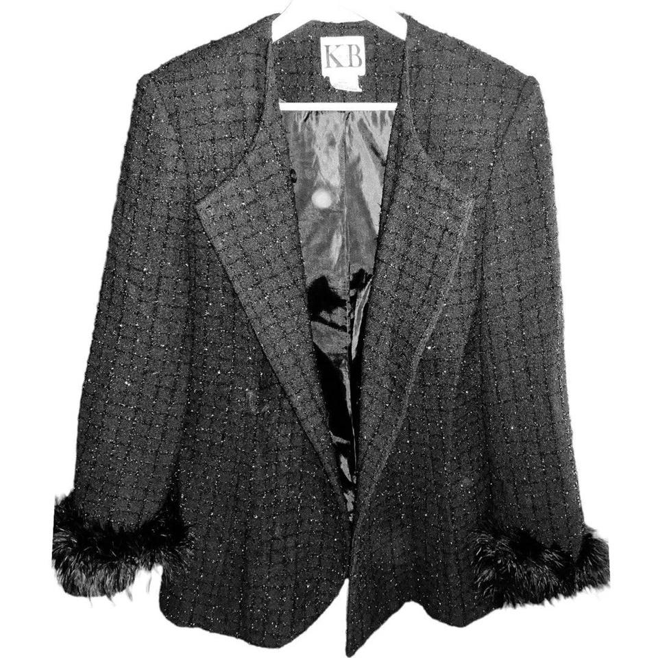 Blazer vintage con mangas de plumas de lentejuelas brillantes talla 10 Foto 2 de 4