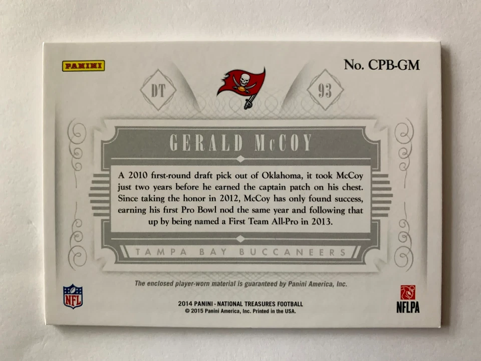 GERALD McCOY COLOSSAL PRO BOWL PATCH /69 2014 NATIONAL TREASURES BUCS #CPB-GM - Image 2 of 2