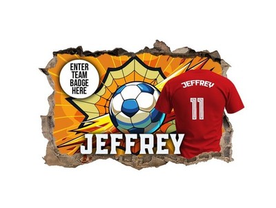 Personalisierte Wandbilder Fußball Schlafzimmer - 3D Vinyl Aufkleber individueller Name Sticker 78