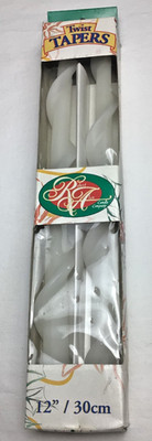 Two 12  Robert Alan Feather Spiral Taper Candles white in original box