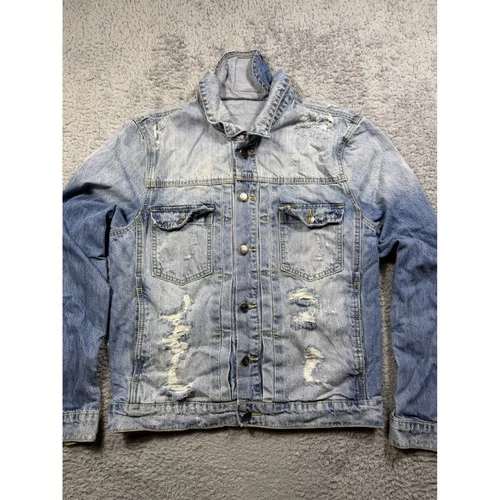Posh NYC Metro Boomin Trap House Distressed Denim Jacket Light Wash Mens Small image 2