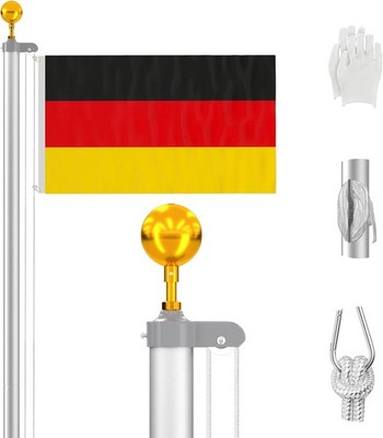 Fahnenmast 6m Aluminium für Außenbereich   Stabil mit 2 Deutschlandflaggen und Z