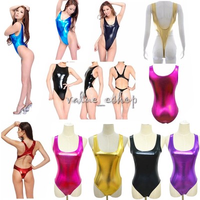 Sexy Womens Shiny Metallic Leotard Bodysuit Swimsuit Wrestling