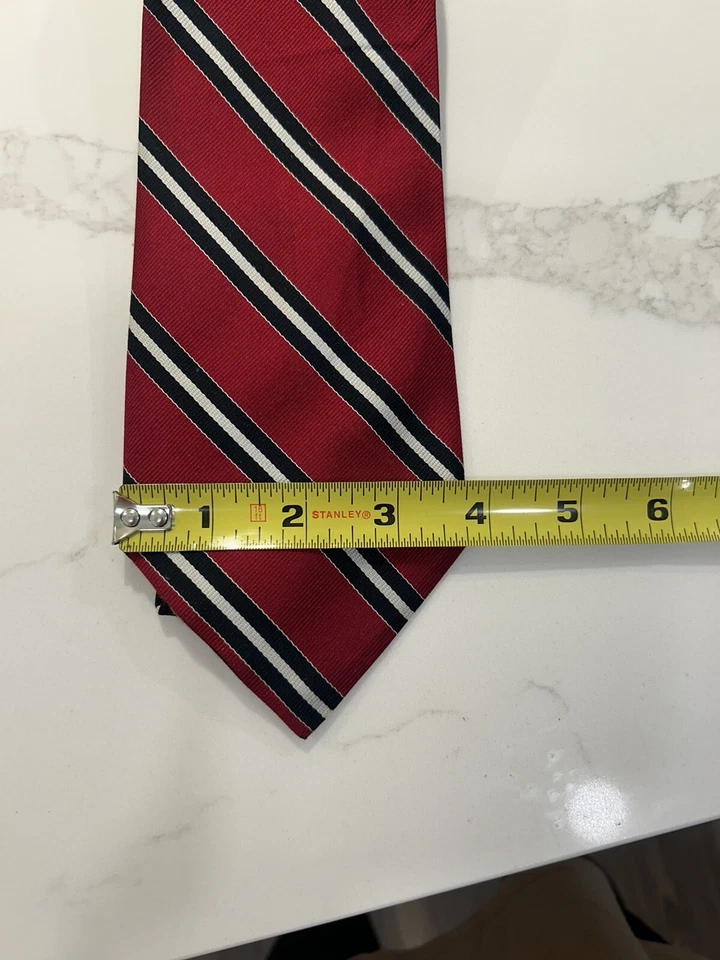 Pendleton Repp Italian Silk 4” Men’s Tie Red Blue Striped Stewart & Chase - Image 4 of 4