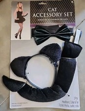 Cat Accessory Set Costume Accessory Kit Adult Halloween 3pc Headband Collar Tail