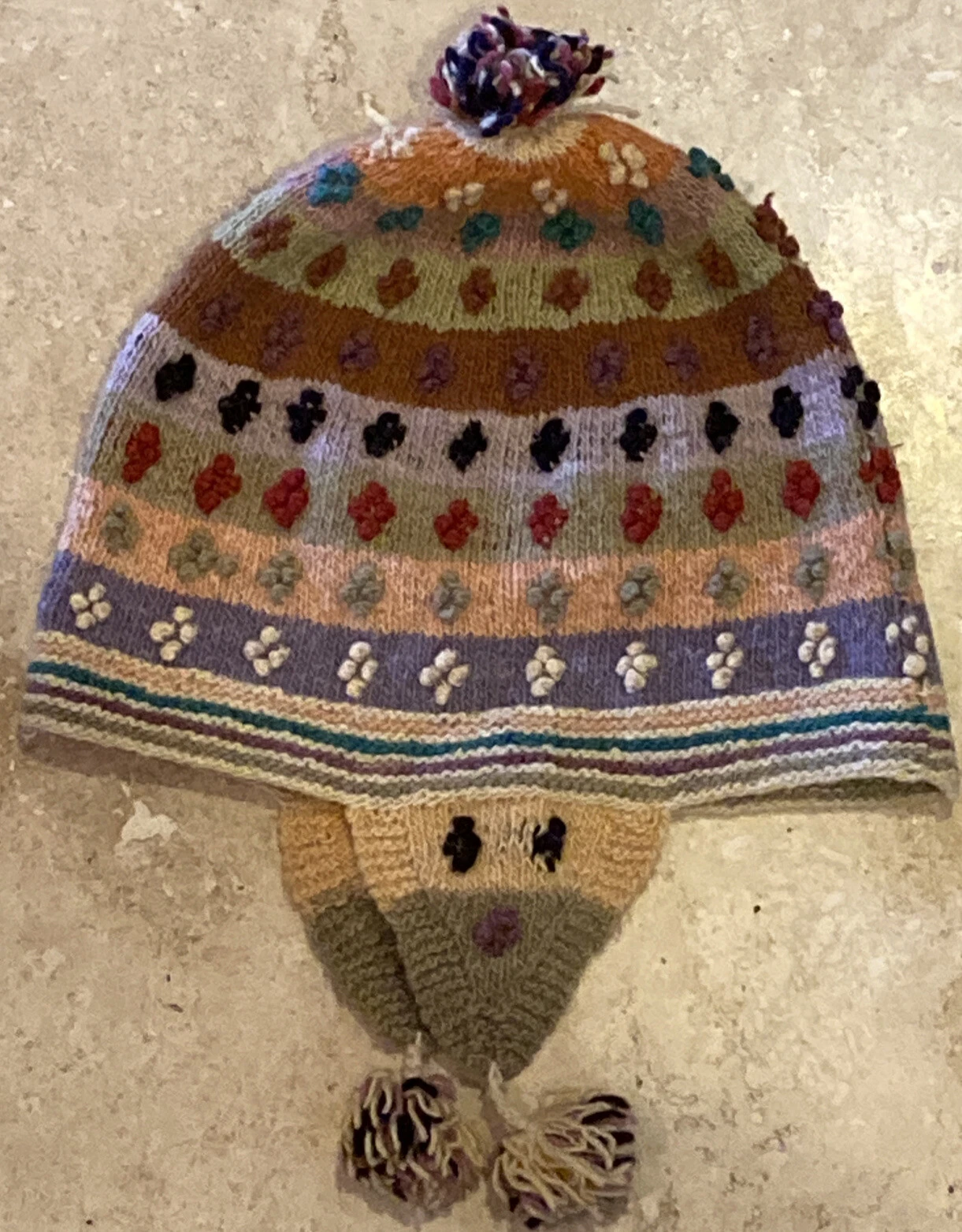 Ear Flap Tight Quality Knit Wool Winter Warm Ski Beanie Hat Pom Popcorn Accents