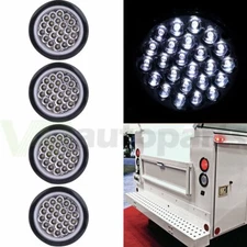 Set/4 4 Inch Round 24-LED Tail Light Reverse Backup Lamp White For Truck Trailer