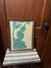 Vintage Temple Rubbing Siam Thai Framed Picture Art Mid Century