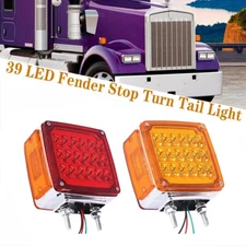 2Pcs Square 39 LED Dual Face Stud Mount Pedestal Fender Turn Signal Marker Light