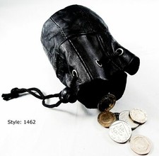 Black Soft Leather Drawstring Wrist Pouch Coin Purse Change Handy