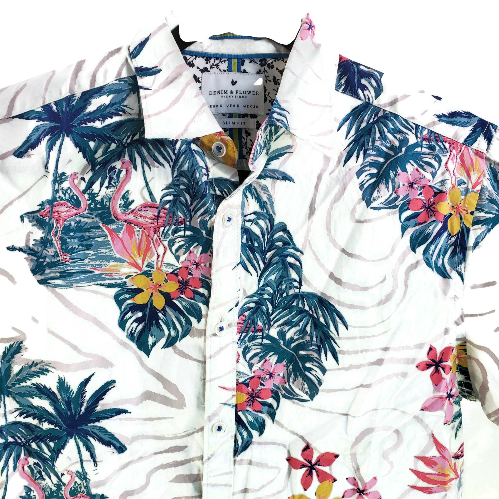Denim & Flower Ricky Singh Flamingos Palm Trees Flowers Slim Fit Small Shirt | eBay Denim & Flower Ricky Singh Flamingos Palm Trees Flowers Slim Fit Small Shirt | eBay